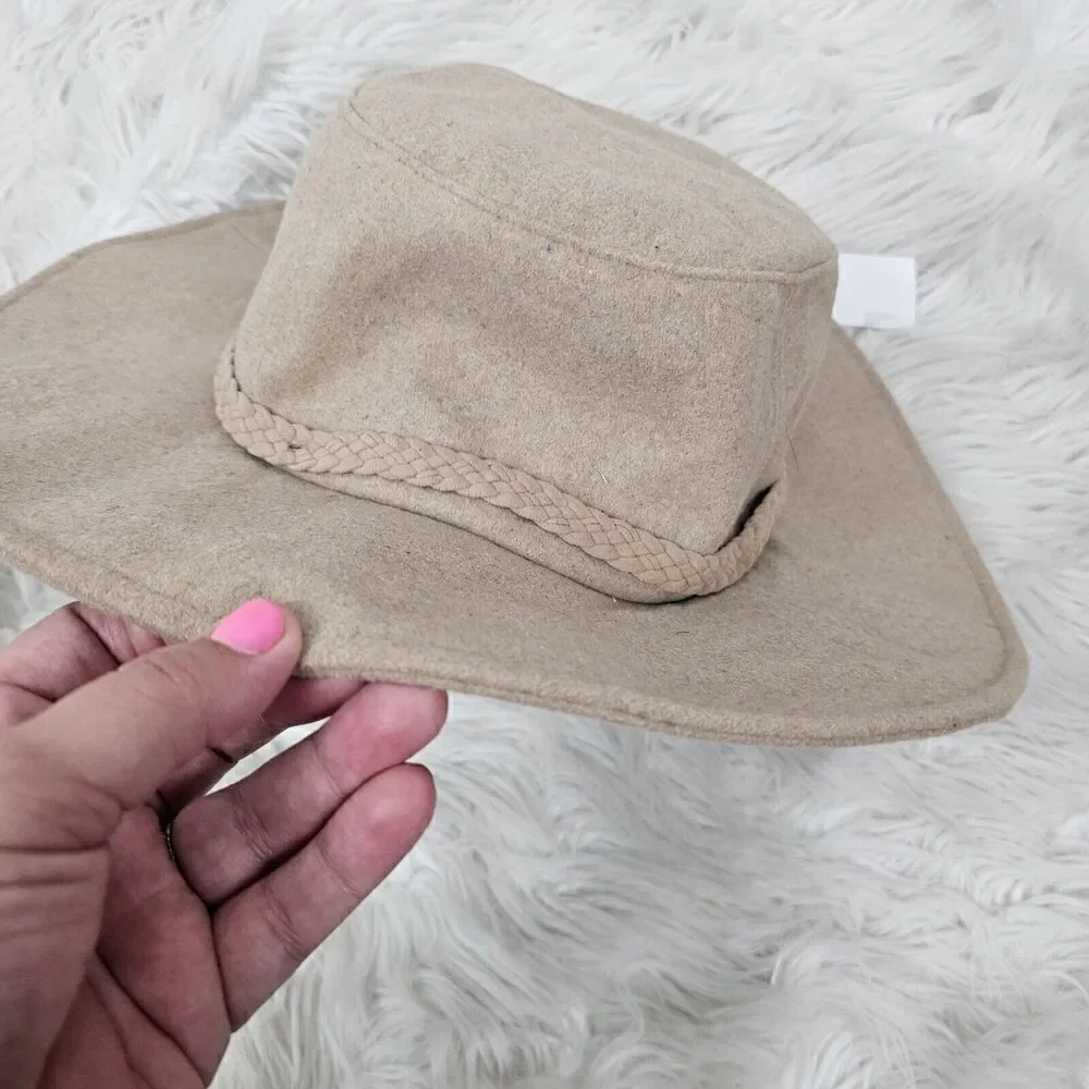 ASN The Harper Floppy Felt Hat Beige Oatmeal NEW Braided Band Belt